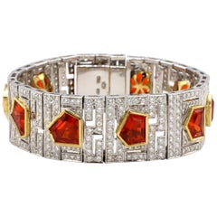 18 Karat Two-Tone Fire Opal and Diamond Geometric Bracelet
