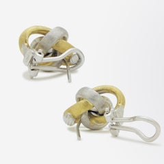 18 Karat Two Tone, Florentine Finish, Infinity Style Earrings
