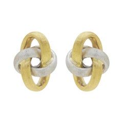 Vintage 18 Karat Two Tone, Florentine Finish, Infinity Style Earrings