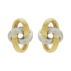 Vintage 18 Karat Two Tone, Florentine Finish, Infinity Style Earrings