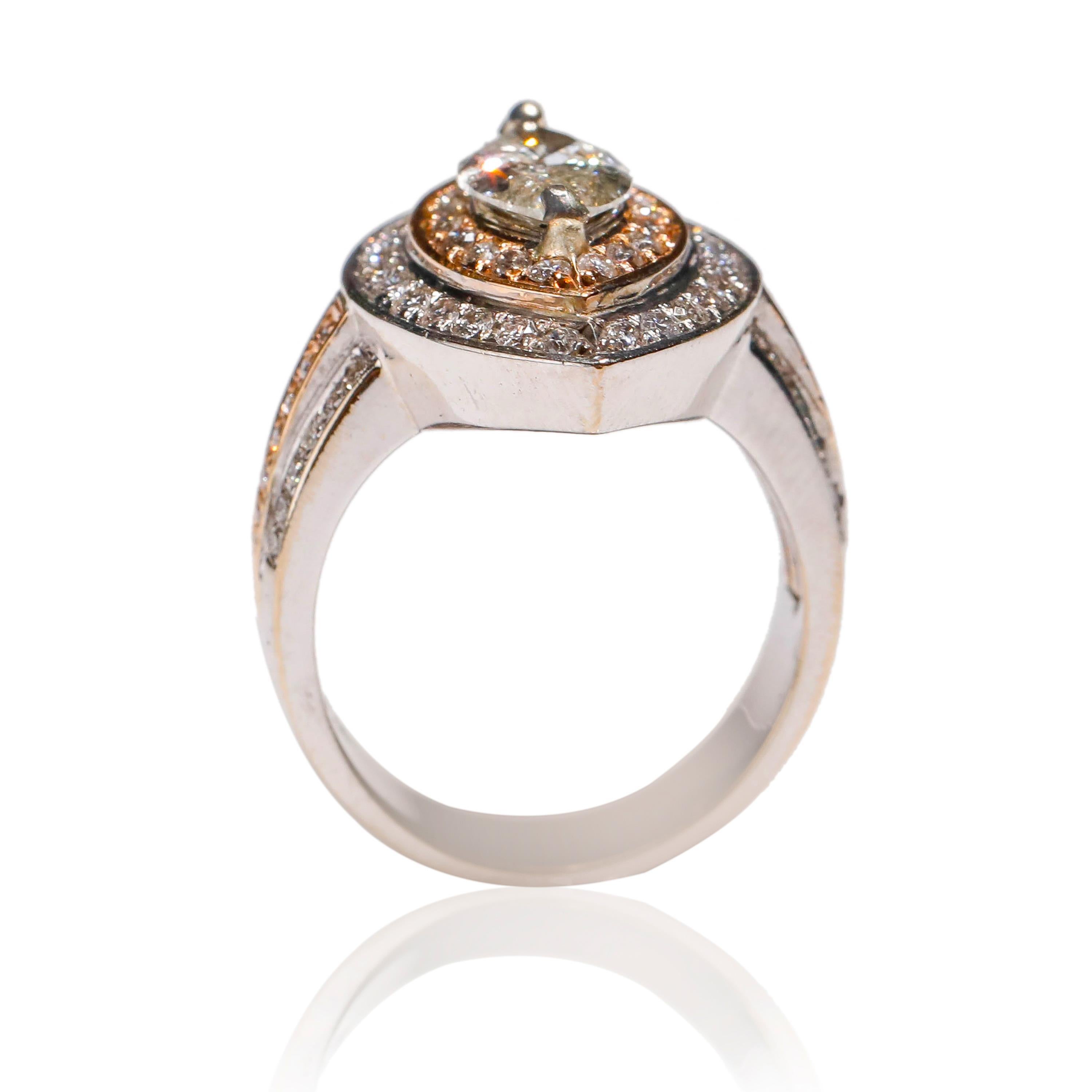 Modern 18 Karat Two-Tone Gold 2.9 Carat Marquise Shape Diamond Engagement Ring For Sale