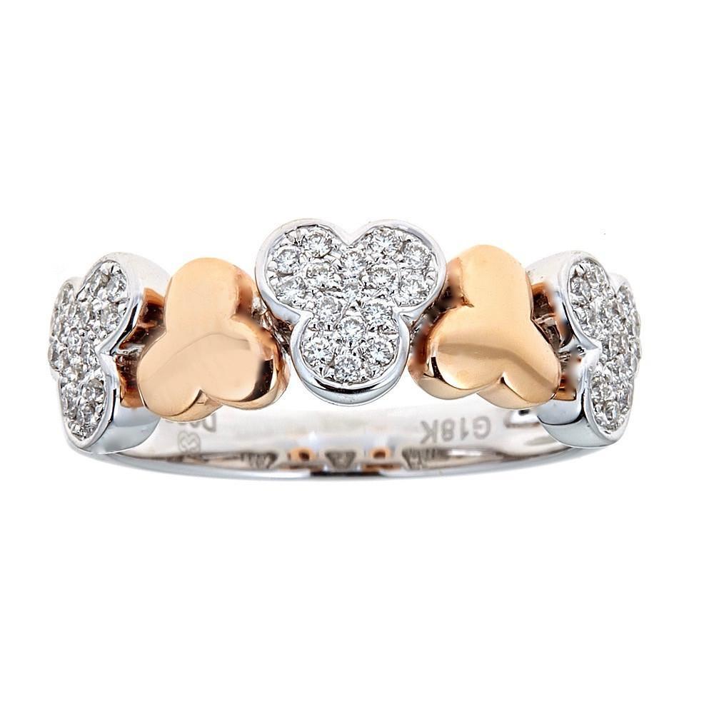 1/4 TCW Diamond Accent Three Petal Flower Cocktail Band Ring 18k Gold For Sale