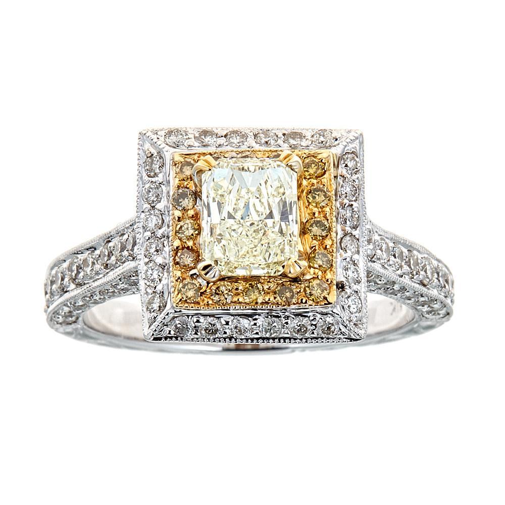 18 Kt Two-Tone Gold and 2.15 Carat Diamond Engagement Ring Vintage Style Jewelry
Center Diamond can be customized and negotiable according to your budget


Express your love to the one and only with this magnificent ring. Radiant cut diamond set in