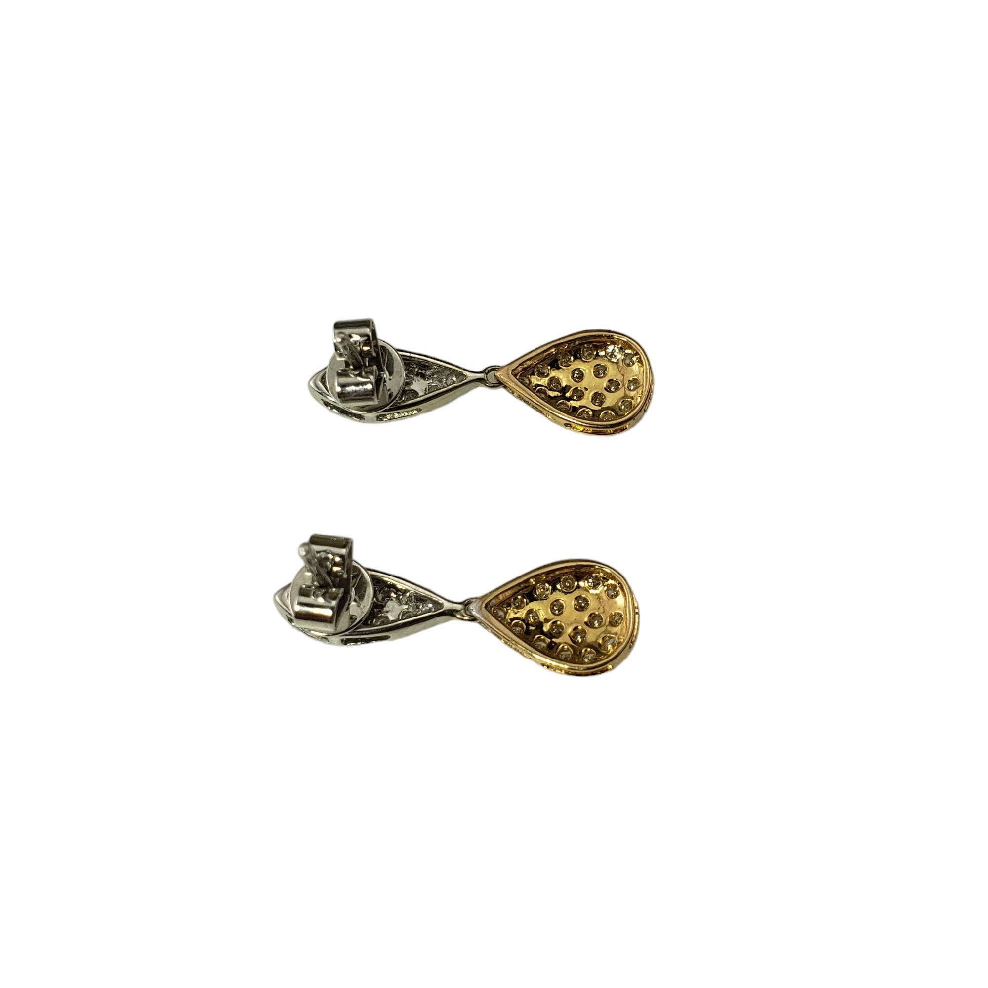 De las mujeres Pendientes Colgantes Lágrima de Oro de Dos Tonos de 18 Kilates y Diamantes #17621 en venta
