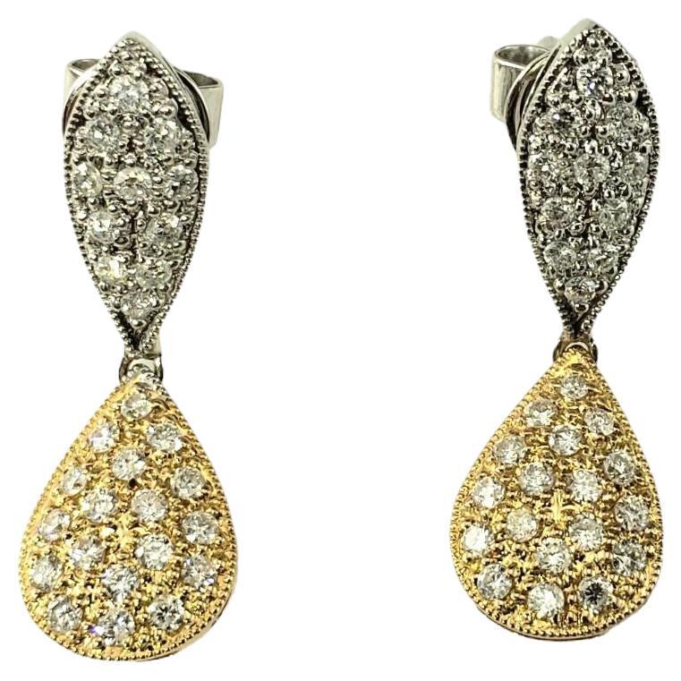 18 Karat Two Tone Gold and Diamond Dangle Tear Drop Earrings #17621
