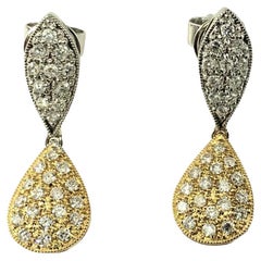 18 Karat Two Tone Gold and Diamond Dangle Tear Drop Earrings #17621