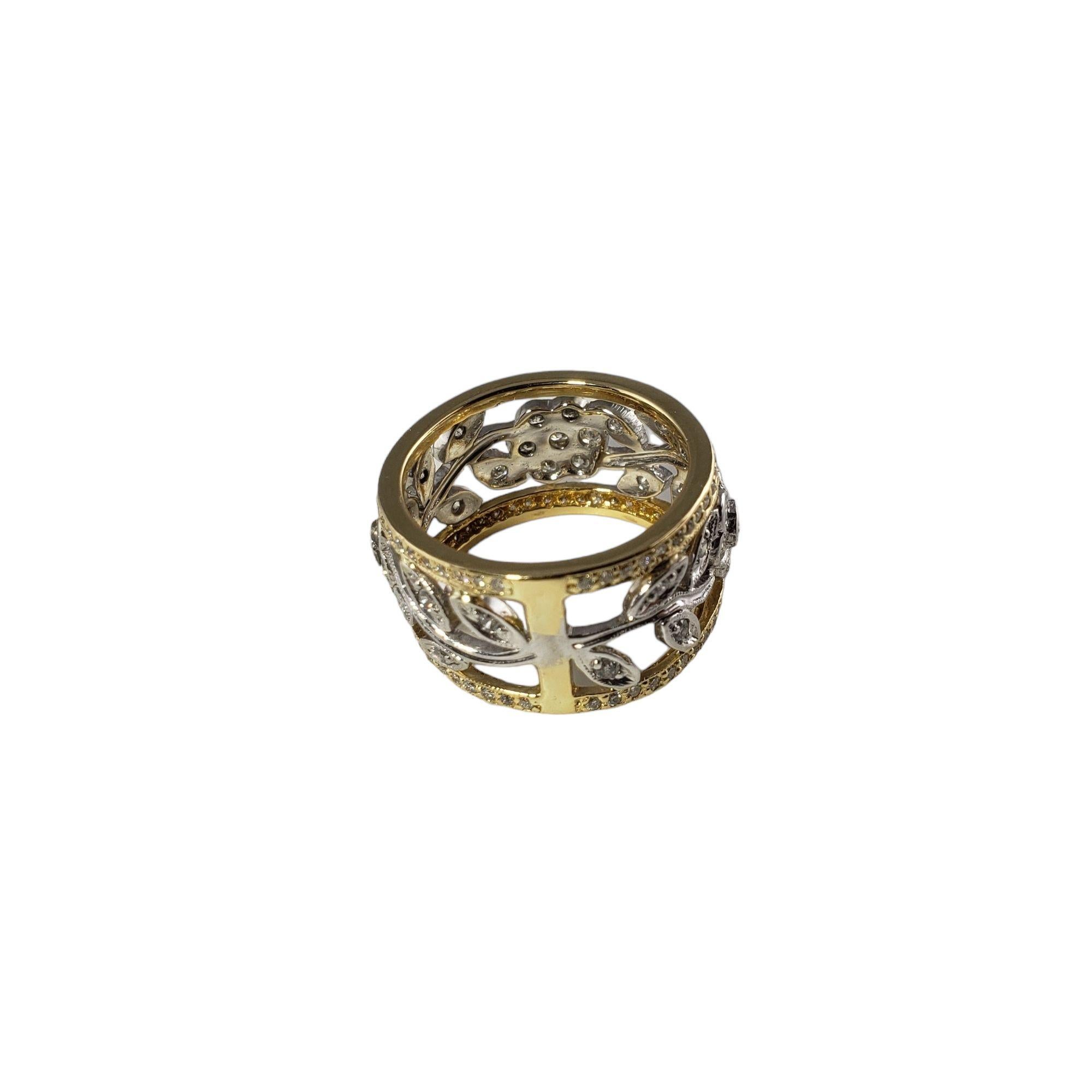 18 Karat Two-Tone Gold and Diamond Floral Band Ring Size 6.75 #13543 In Good Condition For Sale In Washington Depot, CT