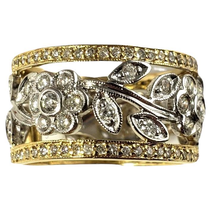 18 Karat Two-Tone Gold and Diamond Floral Band Ring Size 6.75 #13543