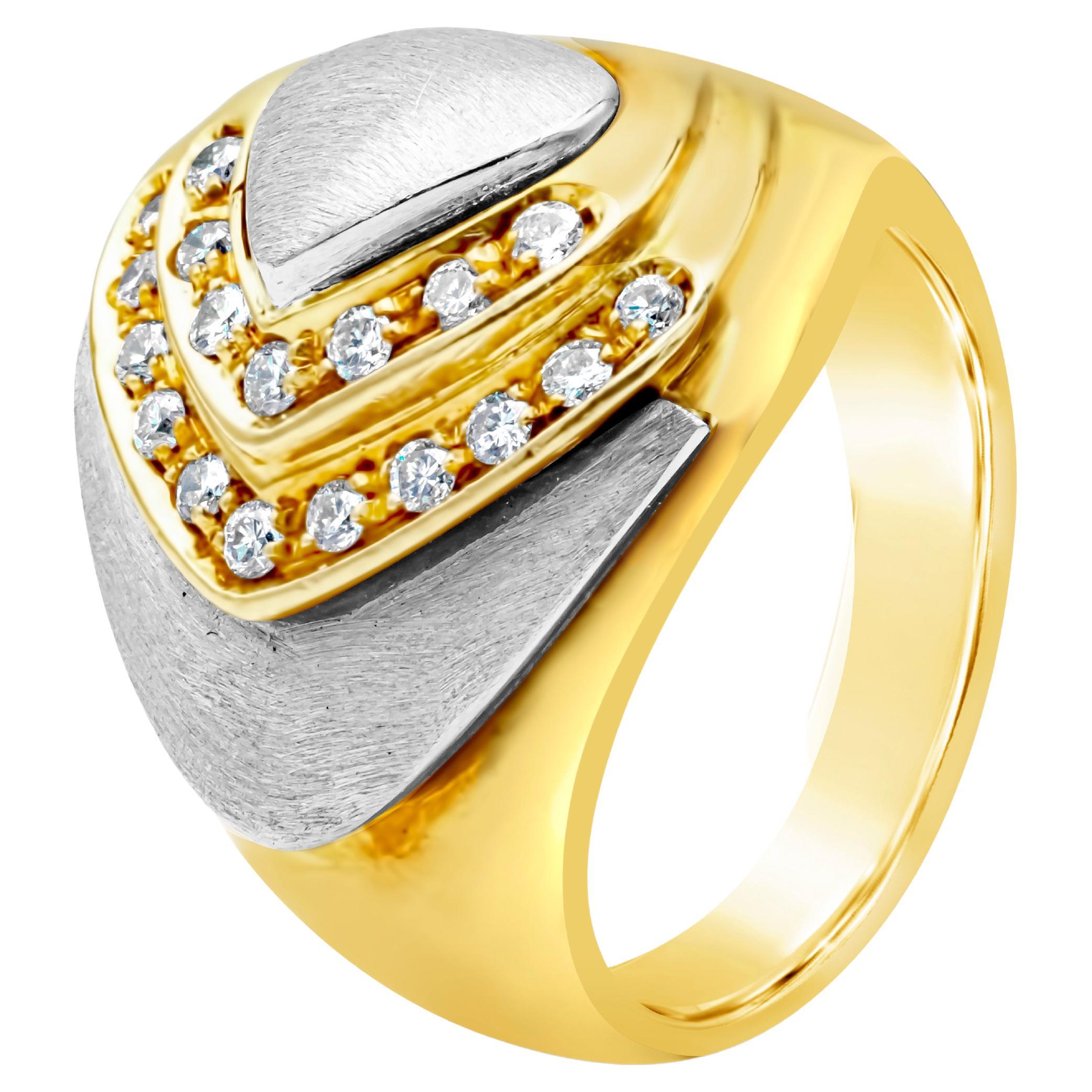 Bague à la mode rétro bicolore 18 carats avec diamants ronds brillants de 0,27 carat au total