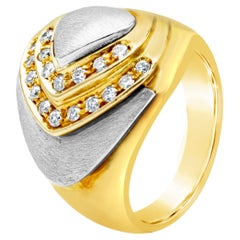 0,27 Quilates Total Diamante Redondo Corte Brillante Anillo Retro Fashion en Oro Bicolor