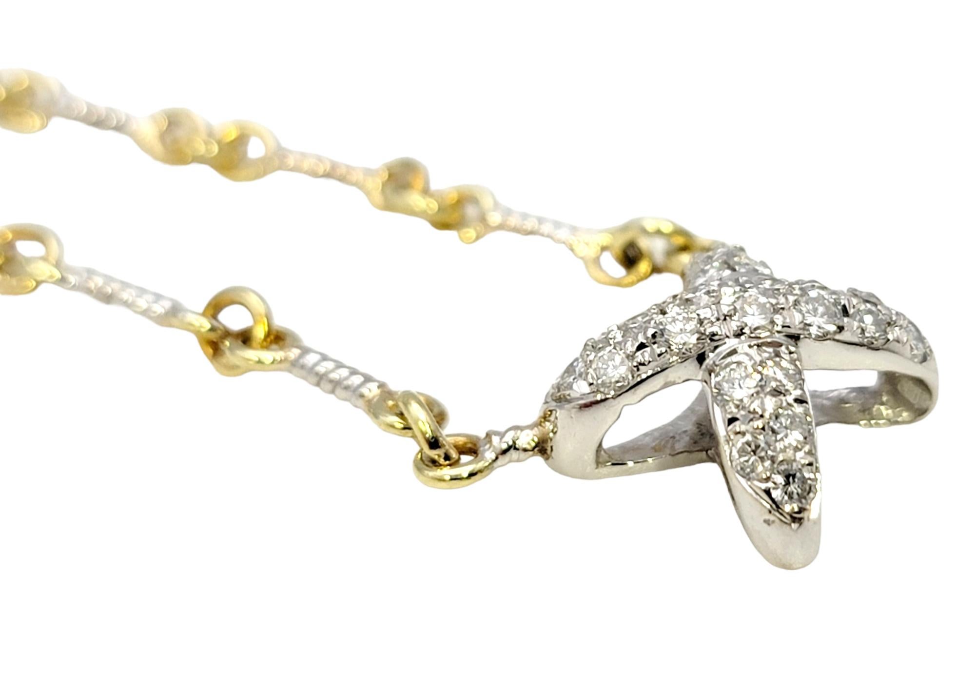Trillion Cut 18 Karat Two-Tone Gold Circle Link Necklace with Pave Diamond 'X' Pendant For Sale