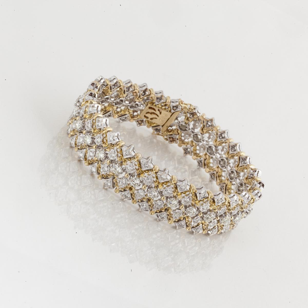 Round Cut 18 Karat Two-Tone Gold Diamond Bracelet
