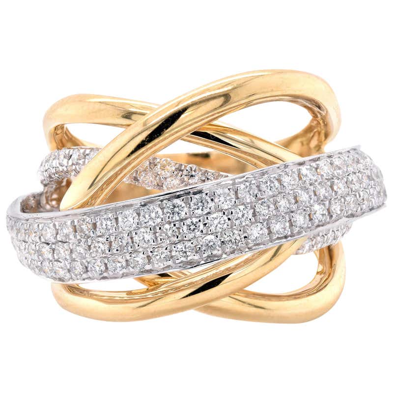 Four Diamond Gold Crossover Ring at 1stdibs