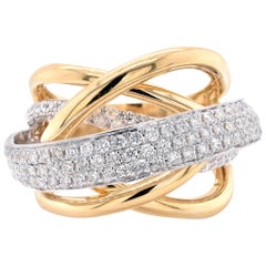 18 Karat Two-Tone Gold Diamond Crossover Ring
