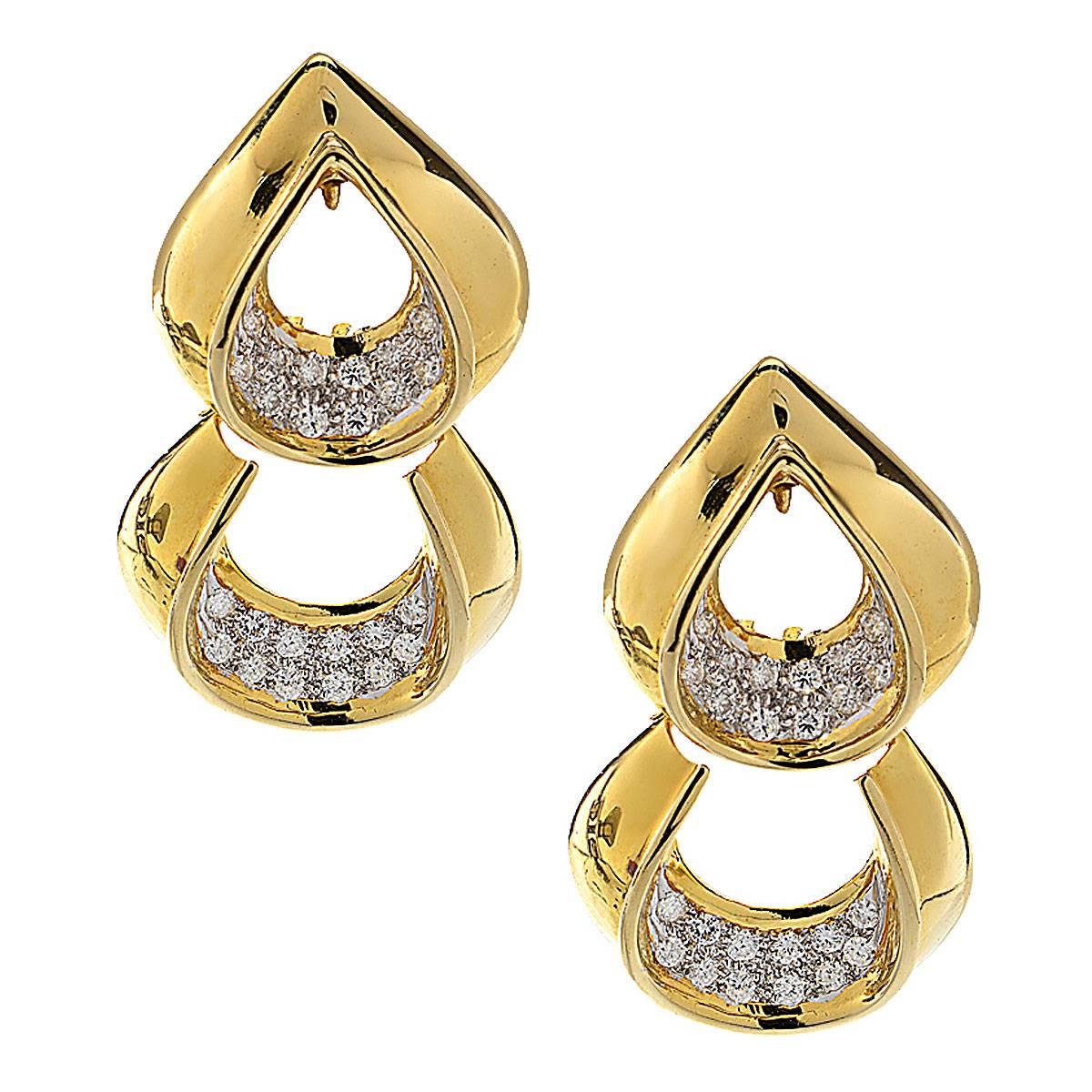 18 Karat Two-Tone Gold Diamond Drop Earrings