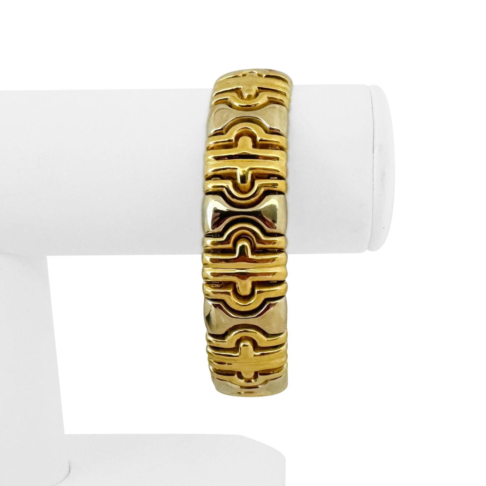 18k Two Tone Gold 50g Heavy Ladies 18mm Flex Cuff Bangle Italy 7.5