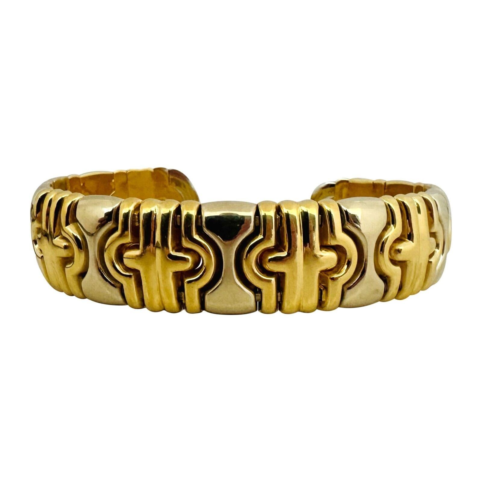 18 Karat Two Tone Gold Heavy Ladies Flex Cuff Bangle Italy In Good Condition In Guilford, CT