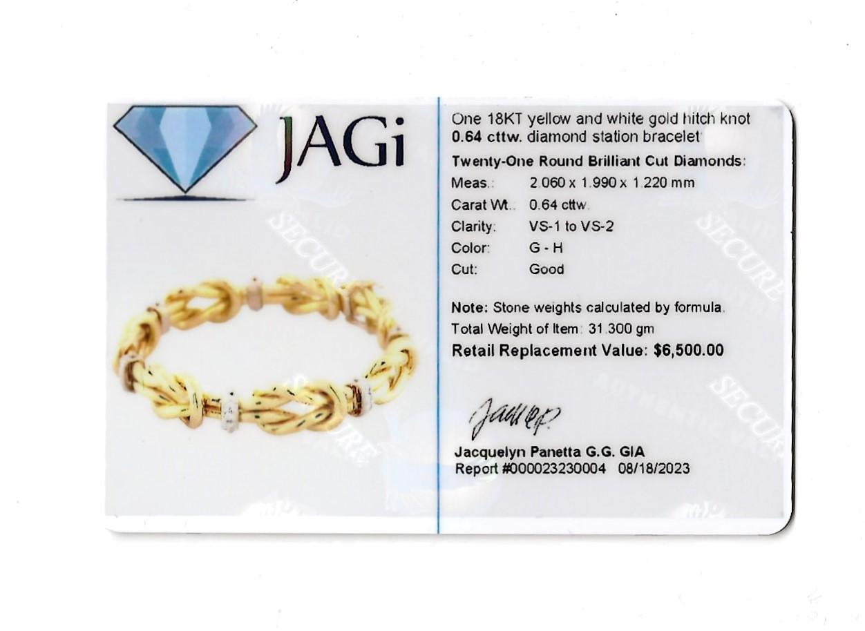  18 Karat Two-Tone Gold Love Knot and Round Diamond Station Link Bracelet  4