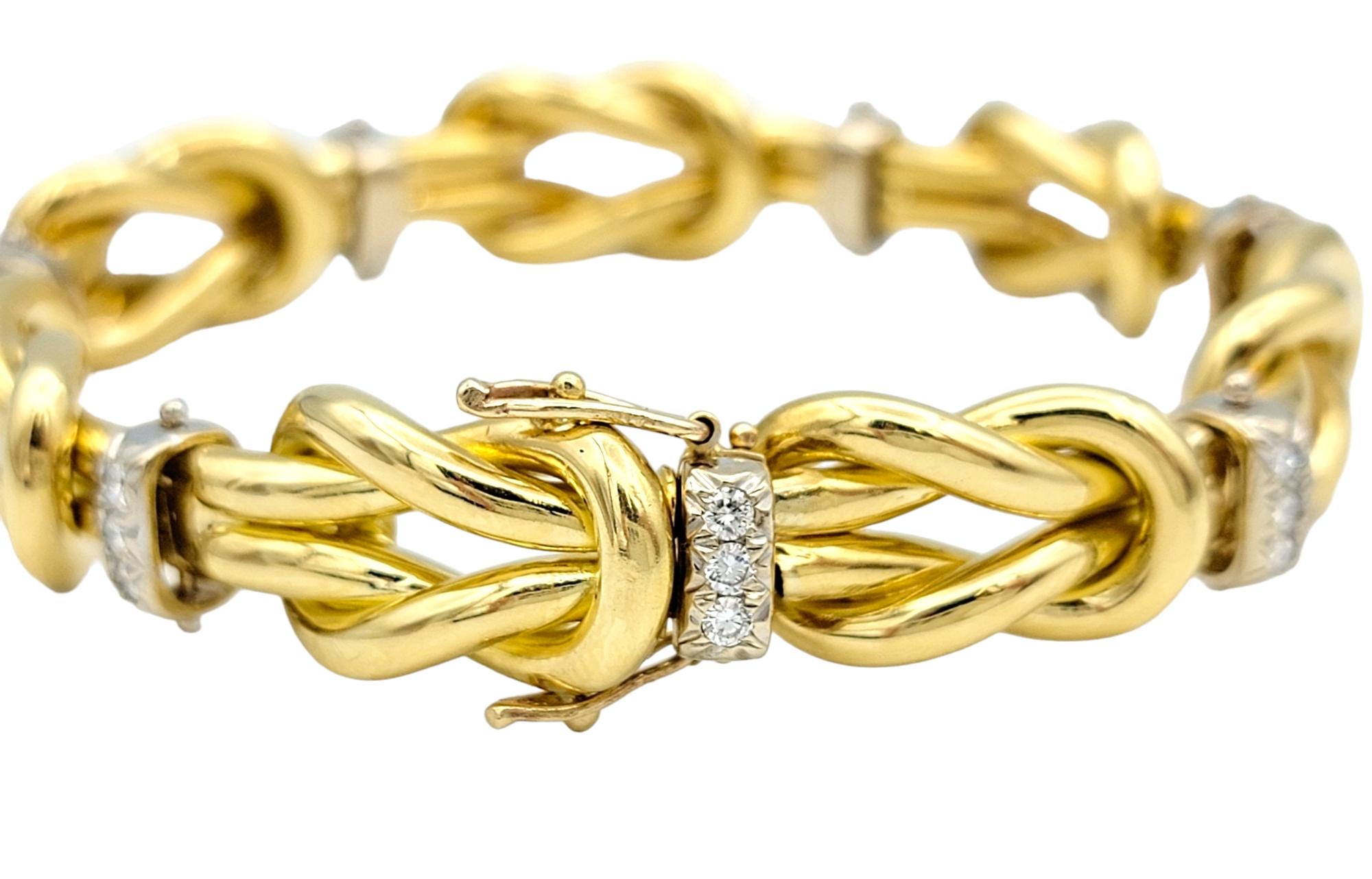  18 Karat Two-Tone Gold Love Knot and Round Diamond Station Link Bracelet  In Good Condition In Scottsdale, AZ