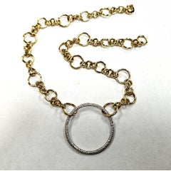 18 Karat Two Tone Gold Open Circle Diamond Necklace 16"