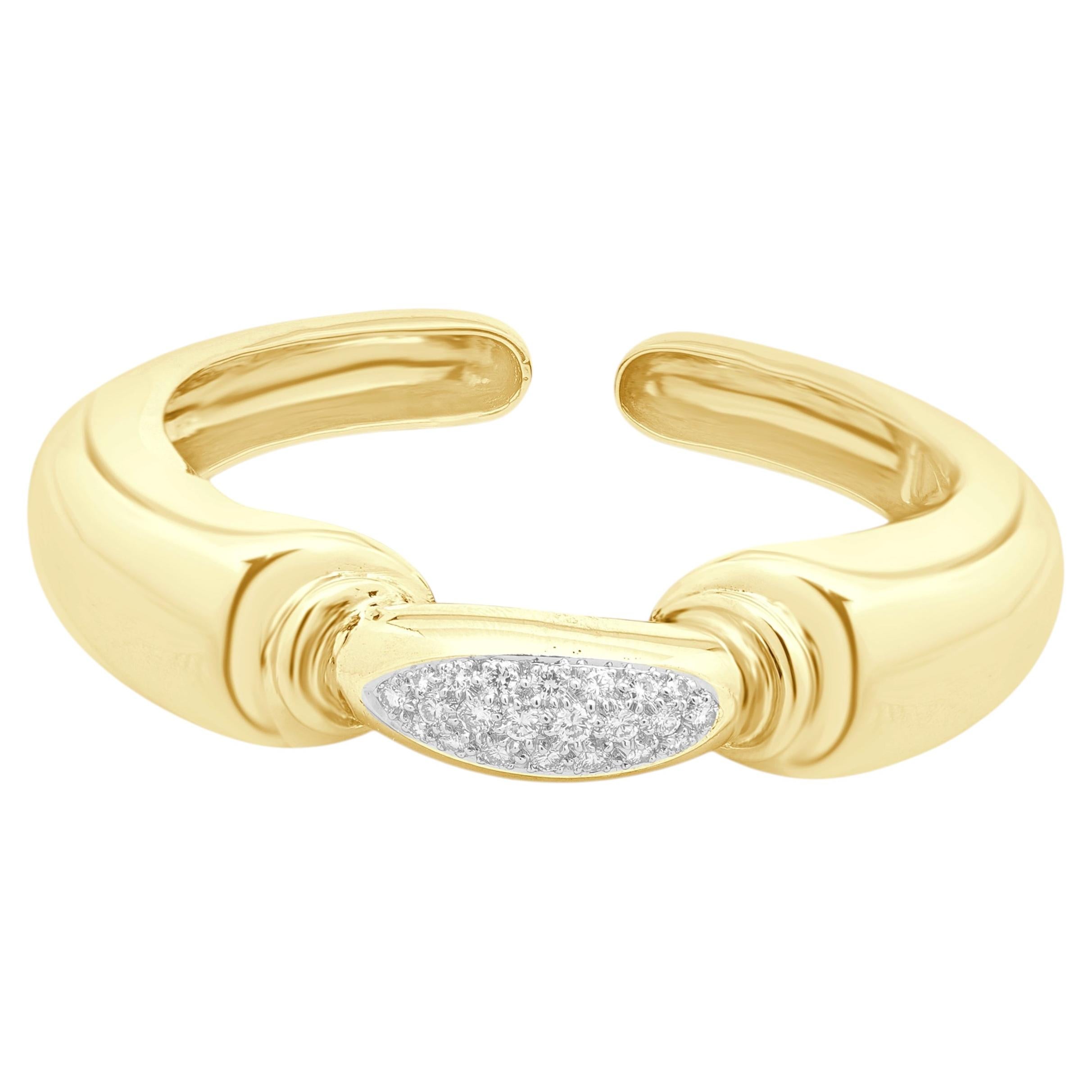 18 Karat Two-Tone Gold Pave Diamond Hinged Bangle