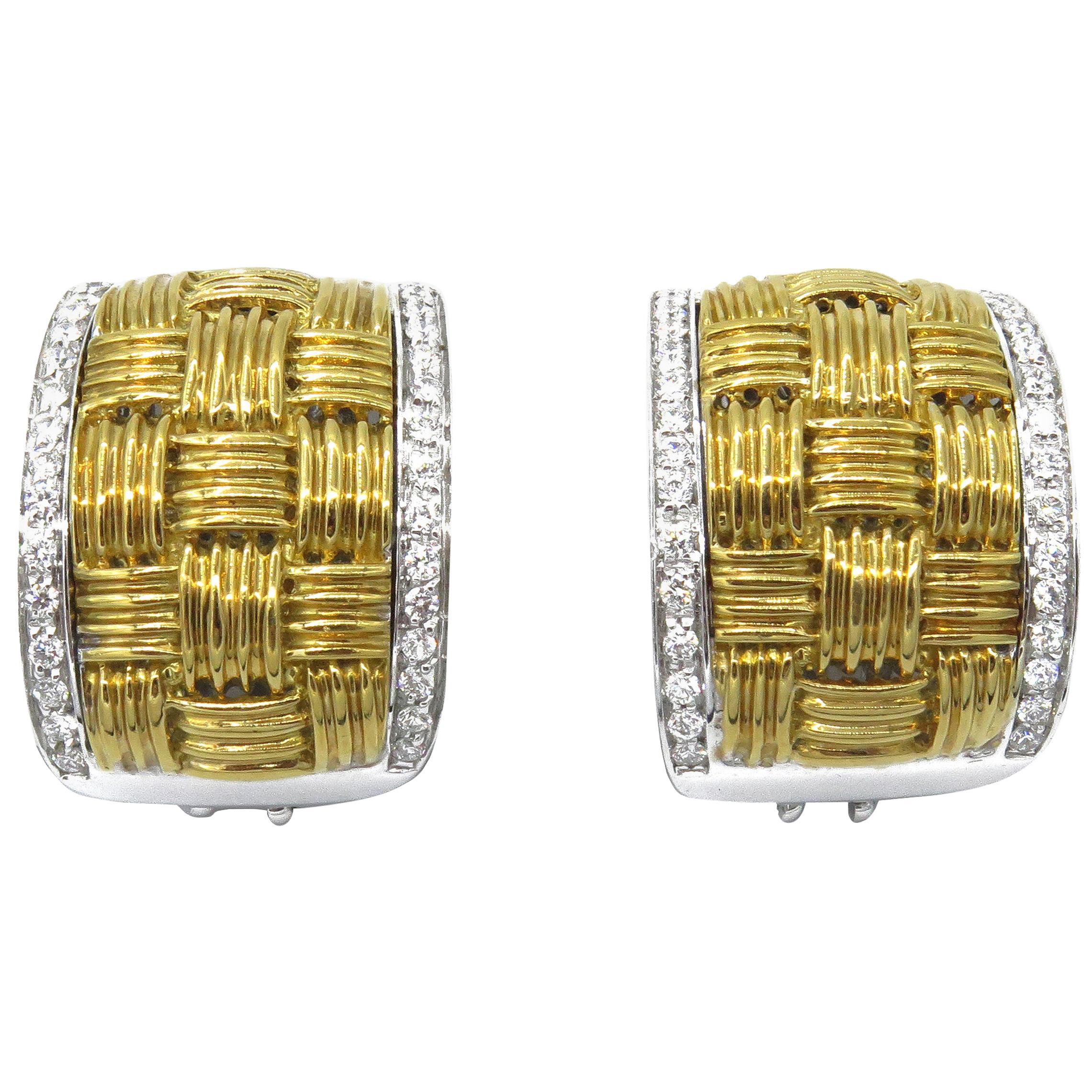 18 Karat zweifarbige Roberto Coin-Diamant-Ohrringe aus Gold