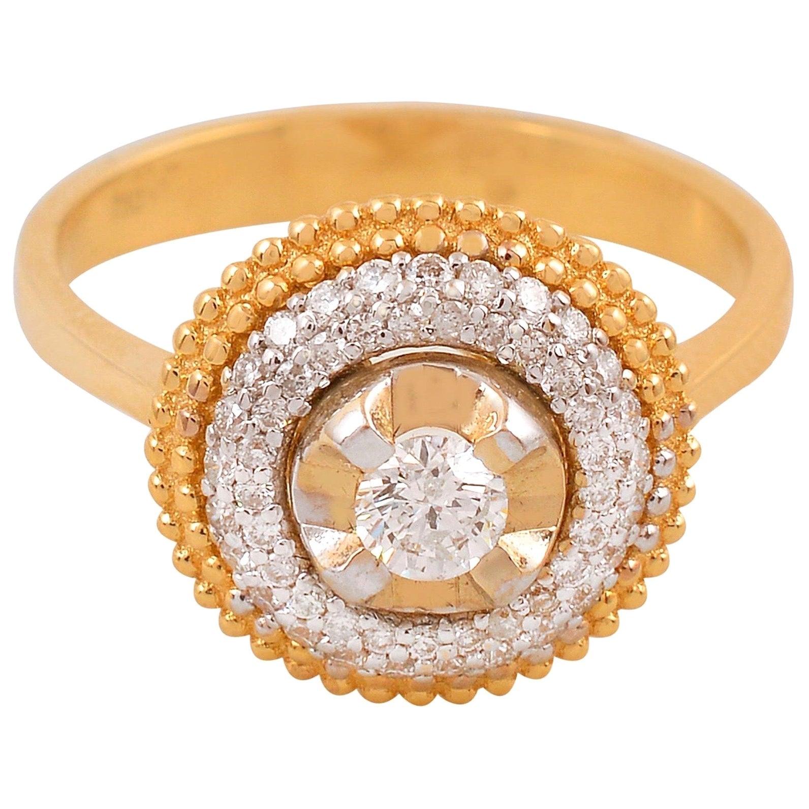 For Sale:  18 Karat Two-Tone Gold Round Diamond Ring