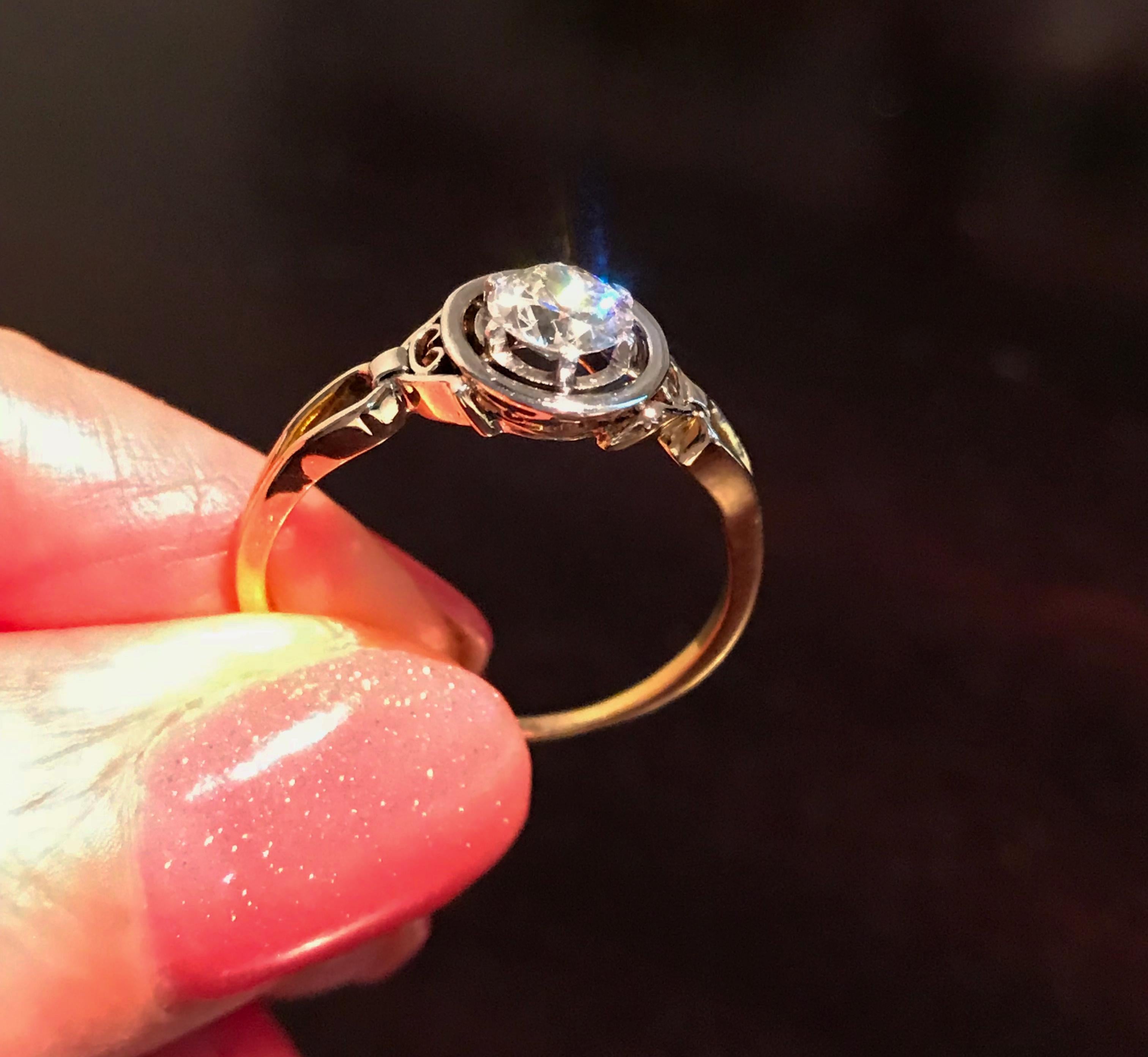 18 Karat Two Tone Gold Vintage Diamond Solitaire Engagement Ring 3