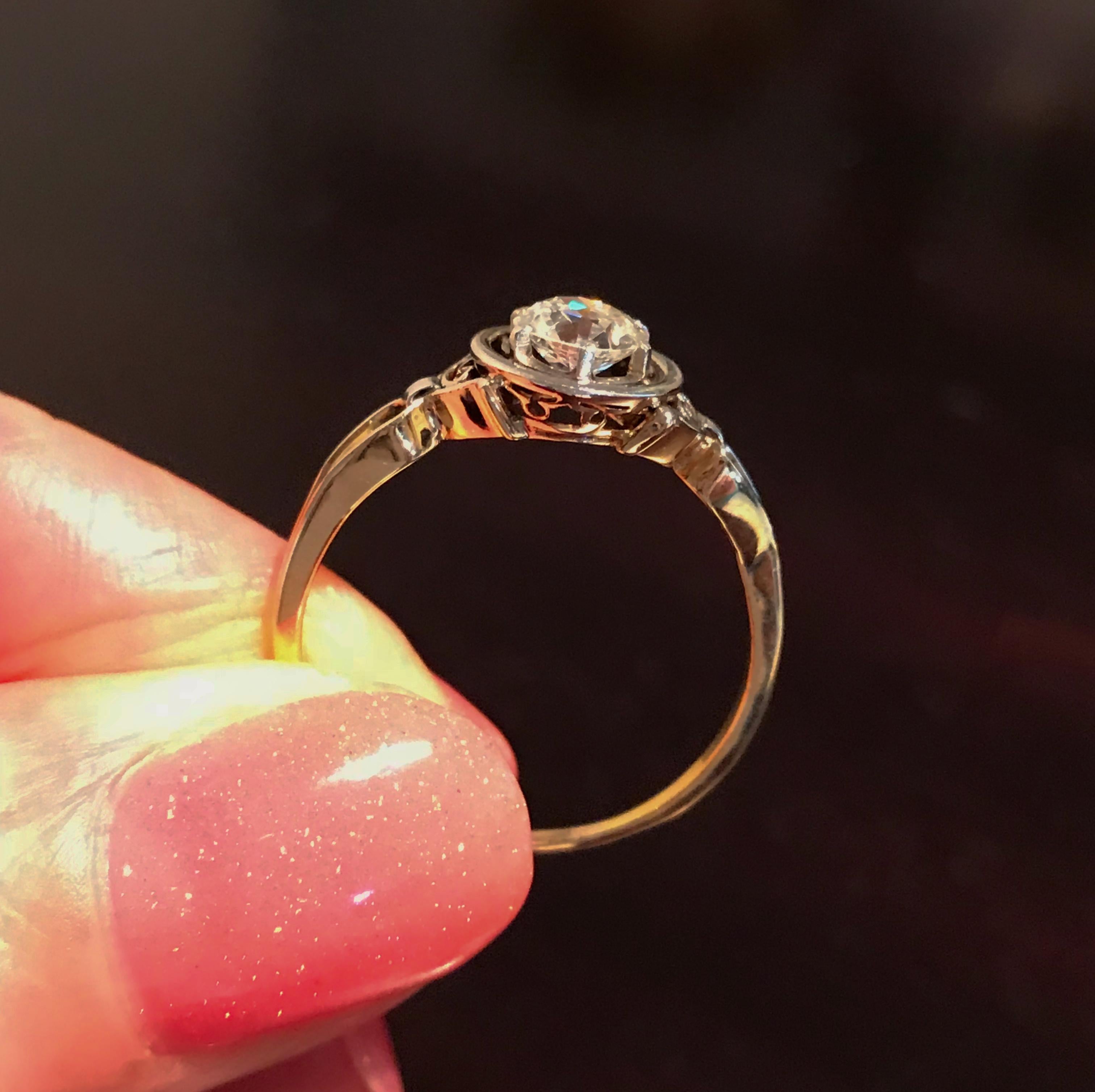 18 Karat Two Tone Gold Vintage Diamond Solitaire Engagement Ring 4