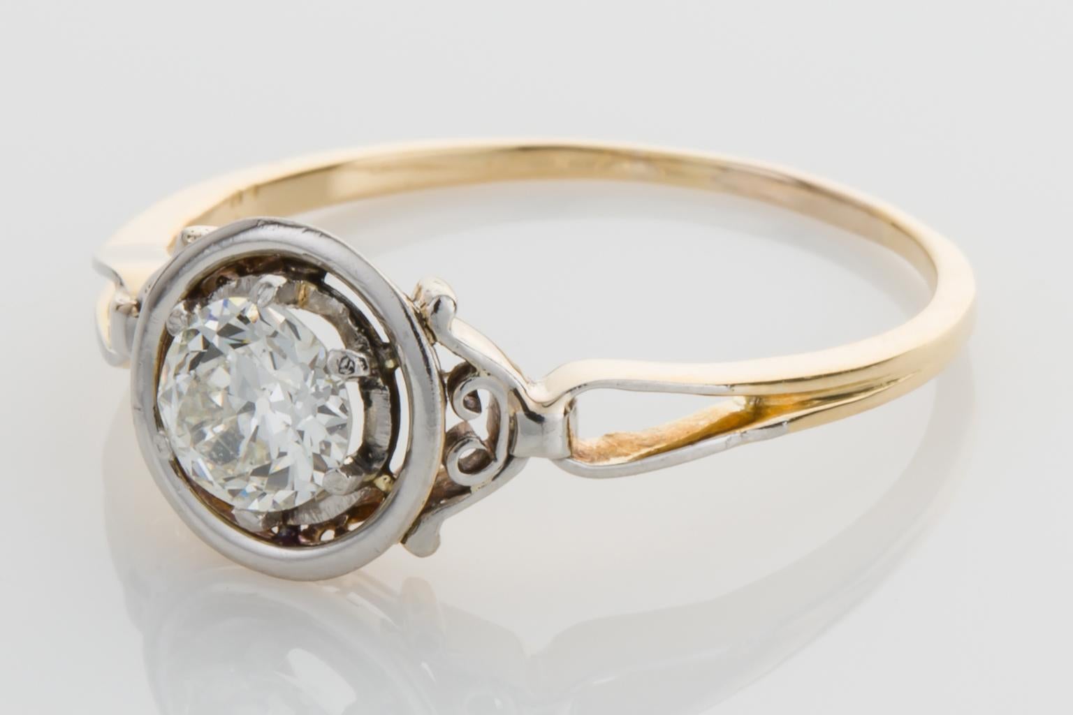 Victorian 18 Karat Two Tone Gold Vintage Diamond Solitaire Engagement Ring