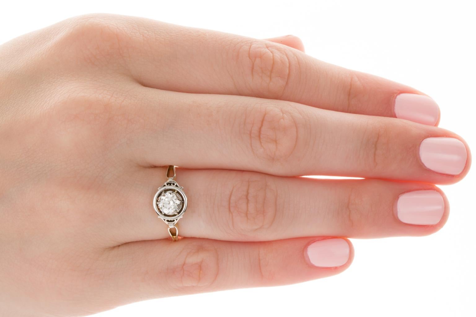 18 Karat Two Tone Gold Vintage Diamond Solitaire Engagement Ring In Good Condition In QLD , AU