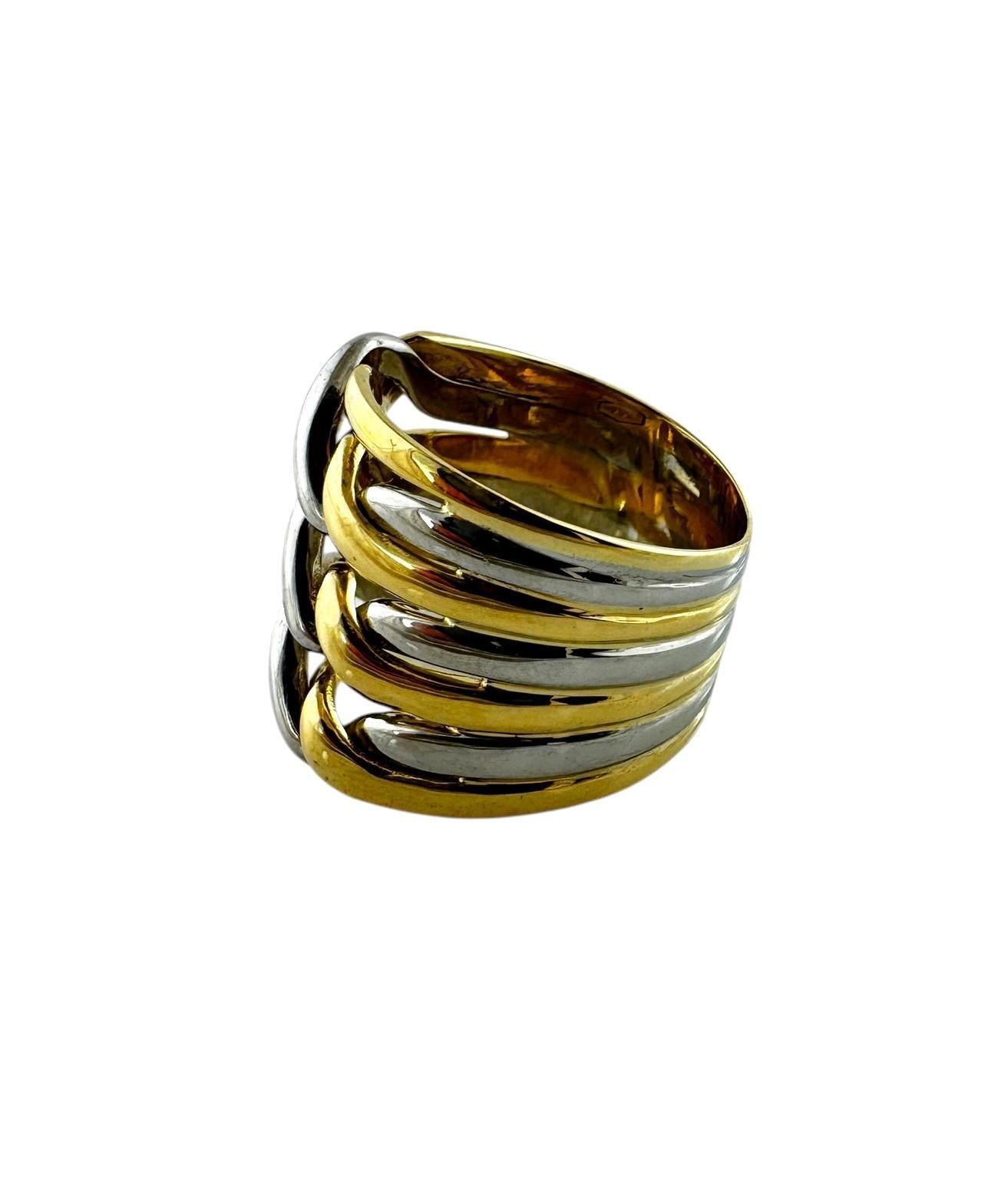 Donna Anello a fascia larga in oro 18 carati bicolore misura 6 #21166 in vendita