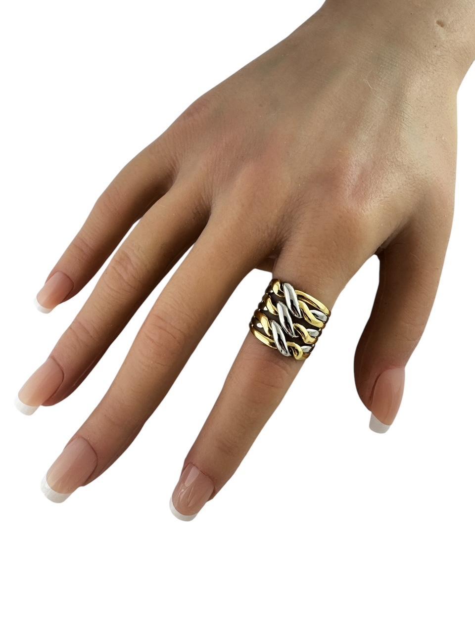 Anello a fascia larga in oro 18 carati bicolore misura 6 #21166 in vendita 3