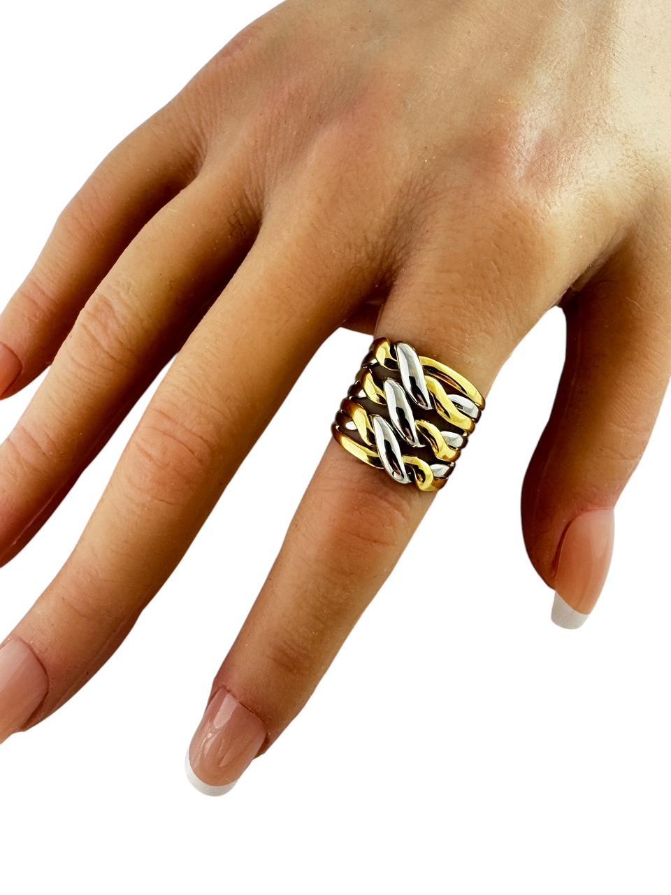 Anello a fascia larga in oro 18 carati bicolore misura 6 #21166 in vendita 4