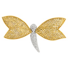 Spilla a forma di libellula in oro giallo e diamante bianco 18 carati bicolore