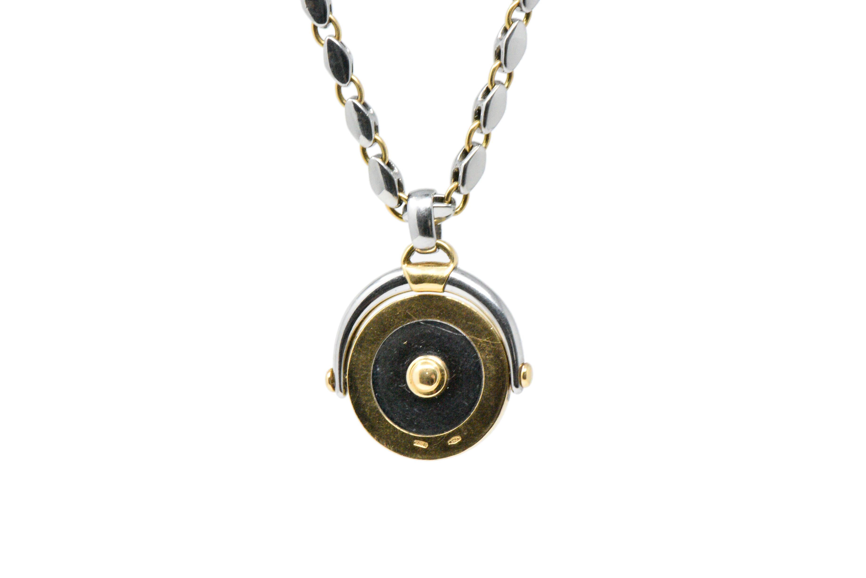 Contemporary 18 Karat Two-Tone Gold Zodiac Pendant Necklace, Bulgari with Original Pouch