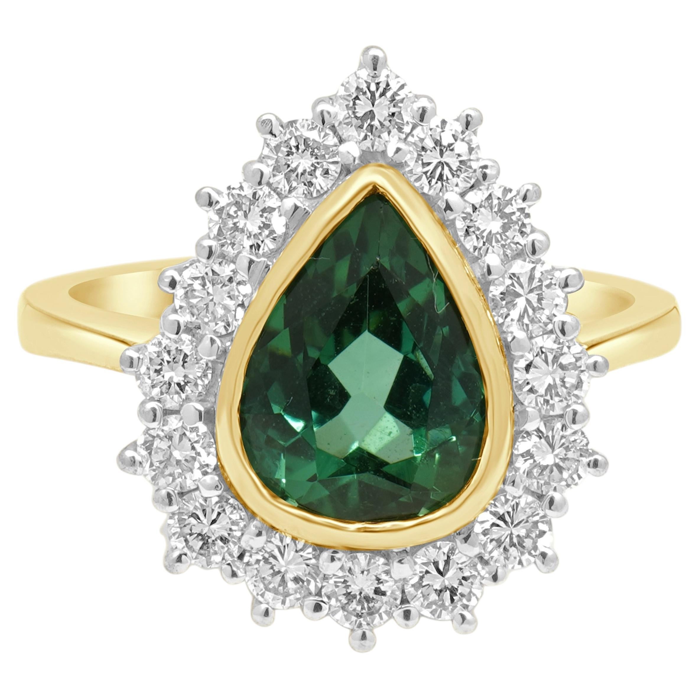 Anillo Halo de Turmalina Verde y Diamante en Dos Tonos de 18 Quilates