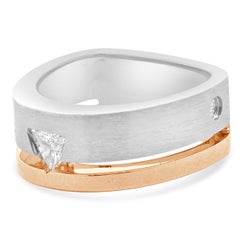 18 Karat Two Tone Interlude Trillion Cut Diamond Wedding Band