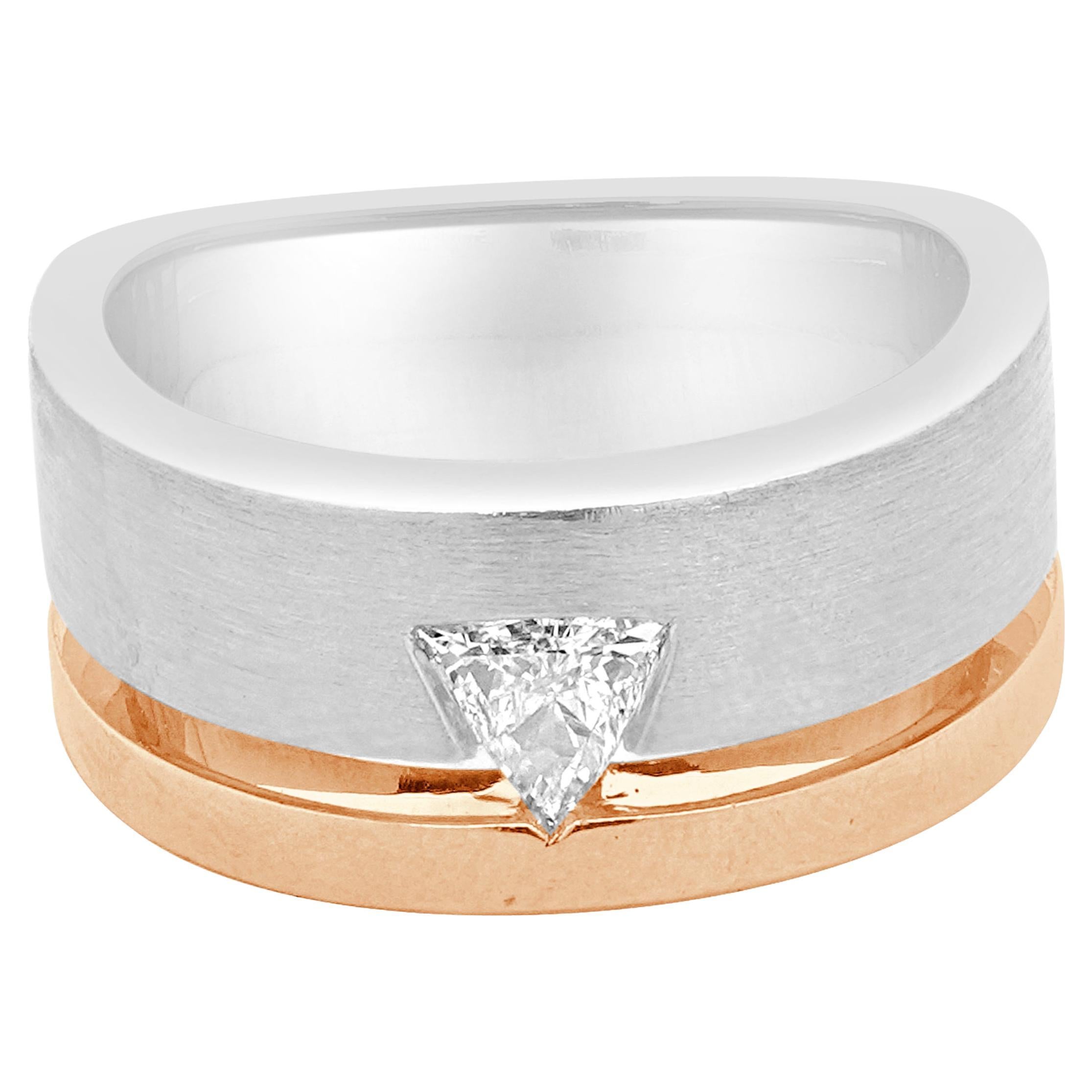 18 Karat Two Tone Interlude Trillion Cut Diamond Wedding Band For Sale