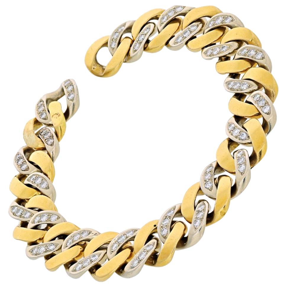 18 Karat Two-Tone Open Curb Link Diamond Men's Bracelet