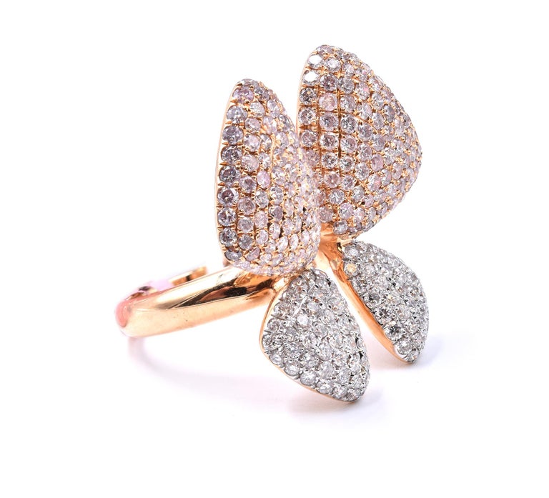 18 Karat Two Tone Pave Diamond Butterfly Ring For Sale at 1stDibs