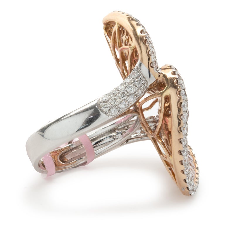 18 Karat Two Tone Pave Diamond Flower Petal Ring For Sale at 1stDibs
