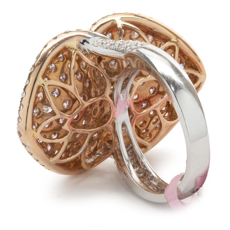 18 Karat Two Tone Pave Diamond Flower Petal Ring For Sale at 1stDibs