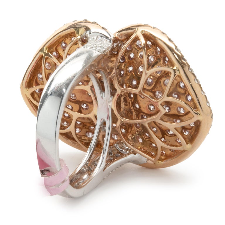 18 Karat Two Tone Pave Diamond Flower Petal Ring For Sale at 1stDibs