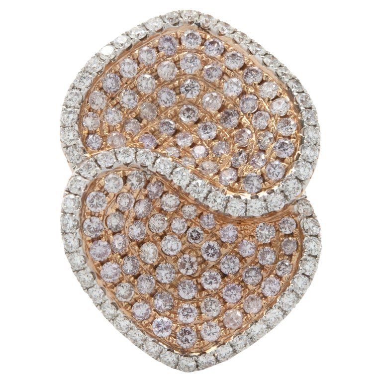 18 Karat Two Tone Pave Diamond Flower Petal Ring For Sale at 1stDibs