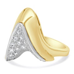 18 Karat Two Tone Pave Diamond Wave Cocktail Ring