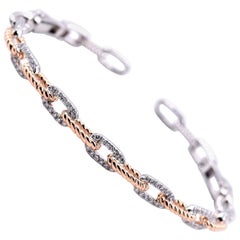 18 Karat Two-Tone Rose and White Gold Diamond Cable Link Cuff Bracelet