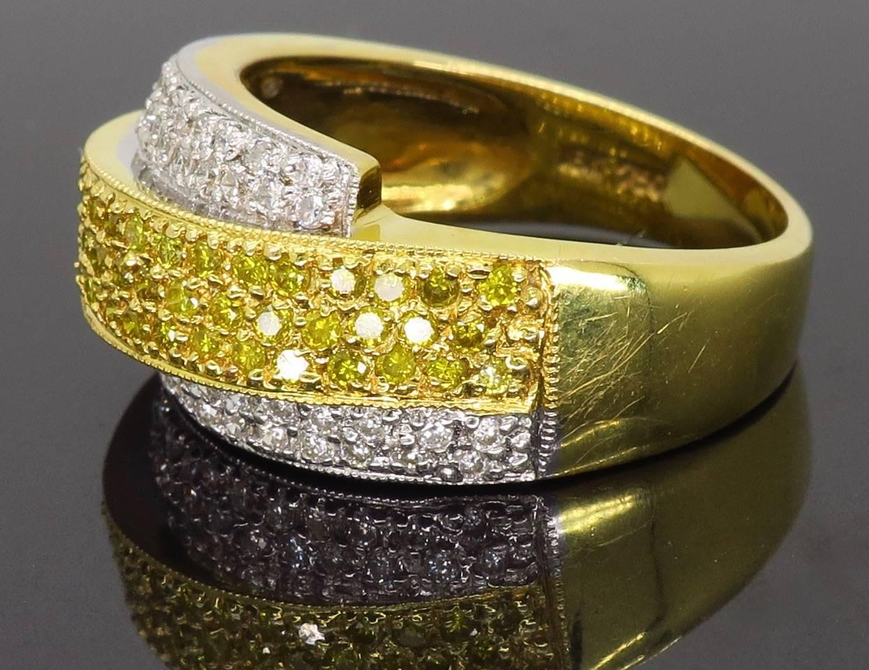 Women's or Men's 18 Karat Two-Tone Yellow and White Diamond Band Ring
