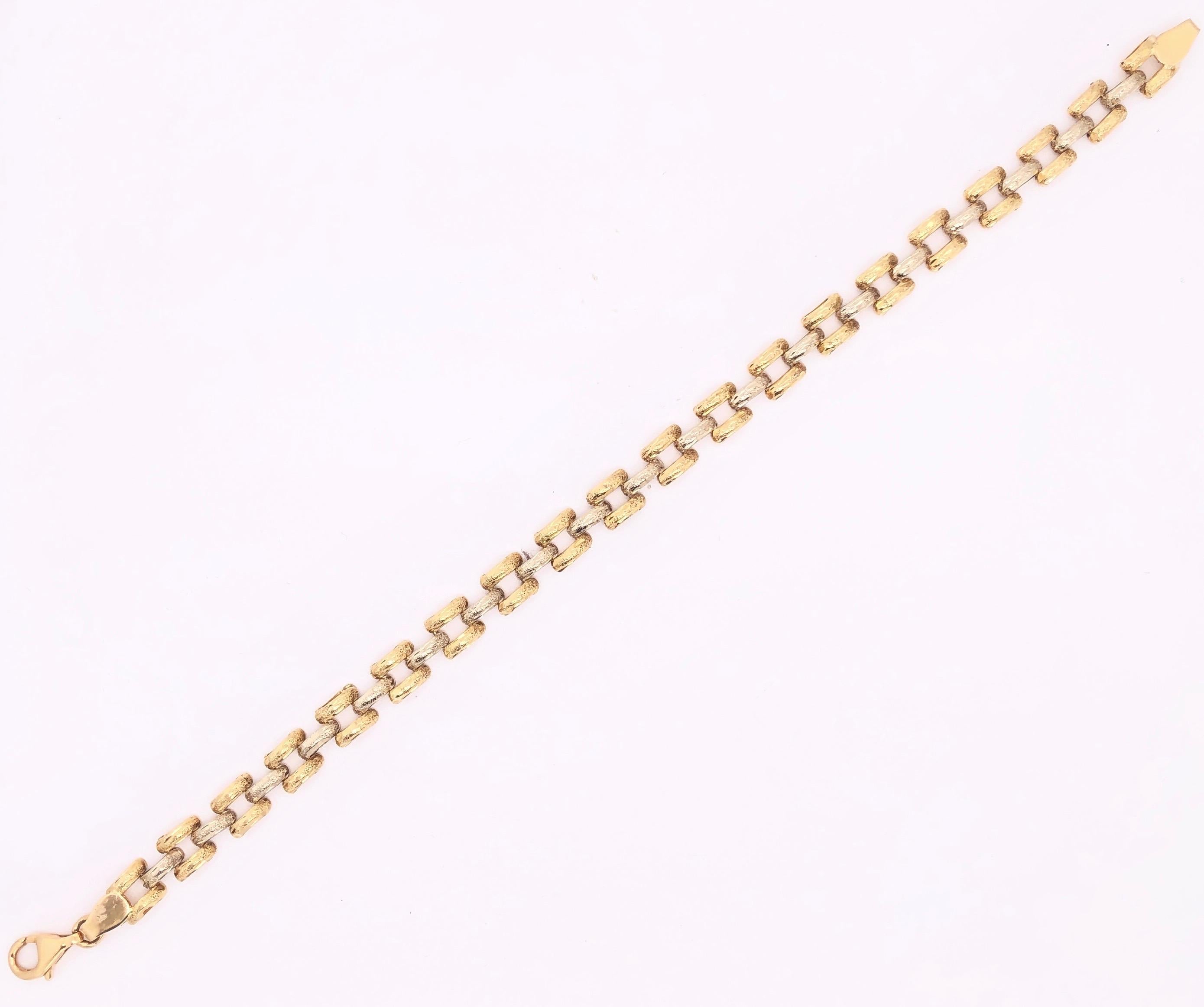 Modern 18 Karat Two-Tone Yellow and White Gold Fancy Link Bracelet For Sale