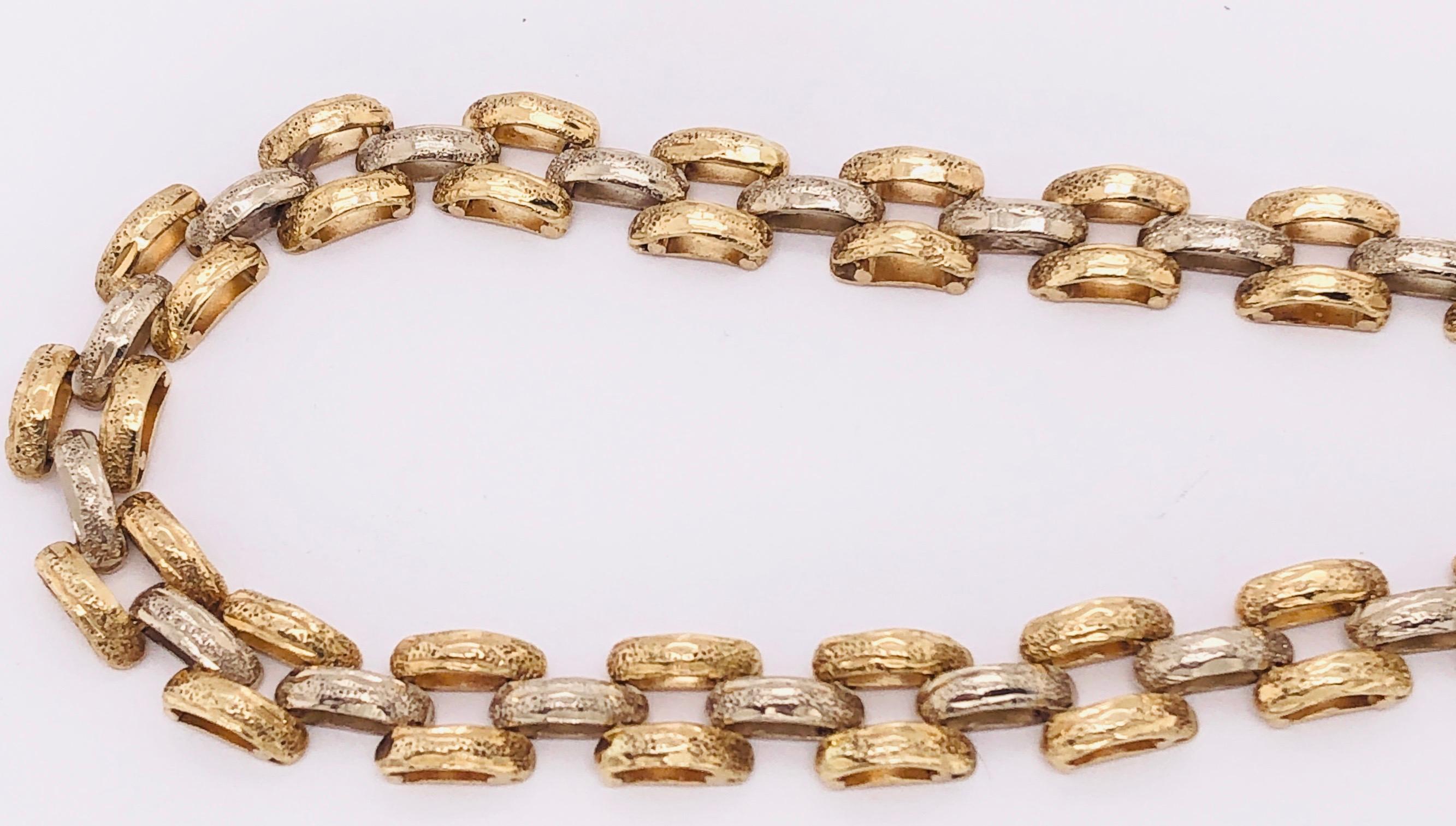 18 Karat Two-Tone Yellow and White Gold Fancy Link Bracelet For Sale 1